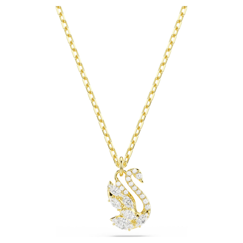 Swarovski Swan pendant Mixed cuts, Swan, White, 18K gold finish
