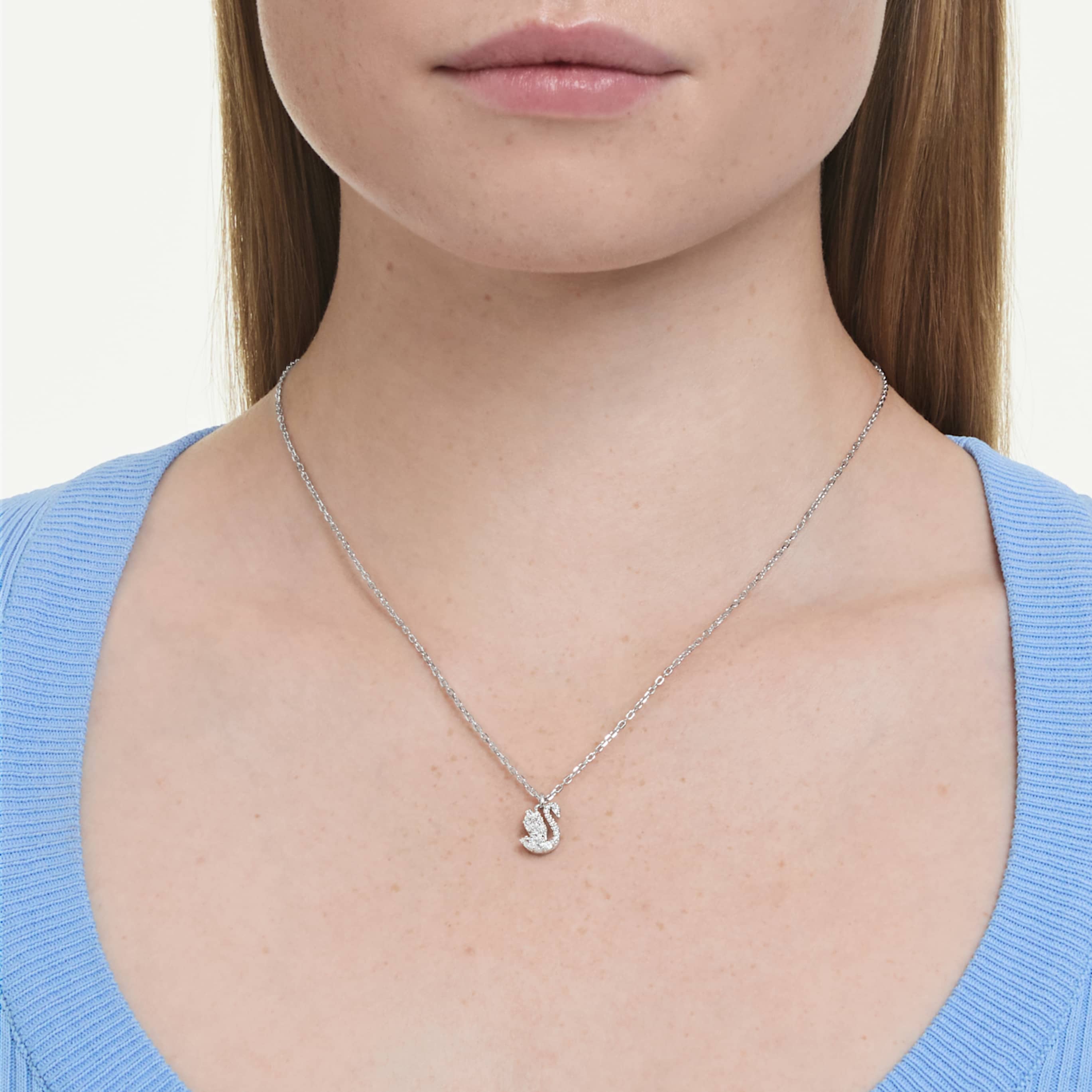 Swarovski Swan pendant Mixed cuts, Swan, White, Rhodium plated