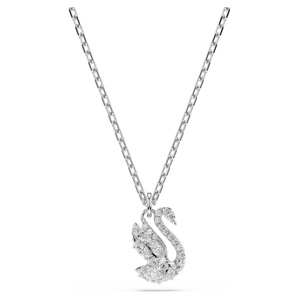 Swarovski Swan pendant Mixed cuts, Swan, White, Rhodium plated