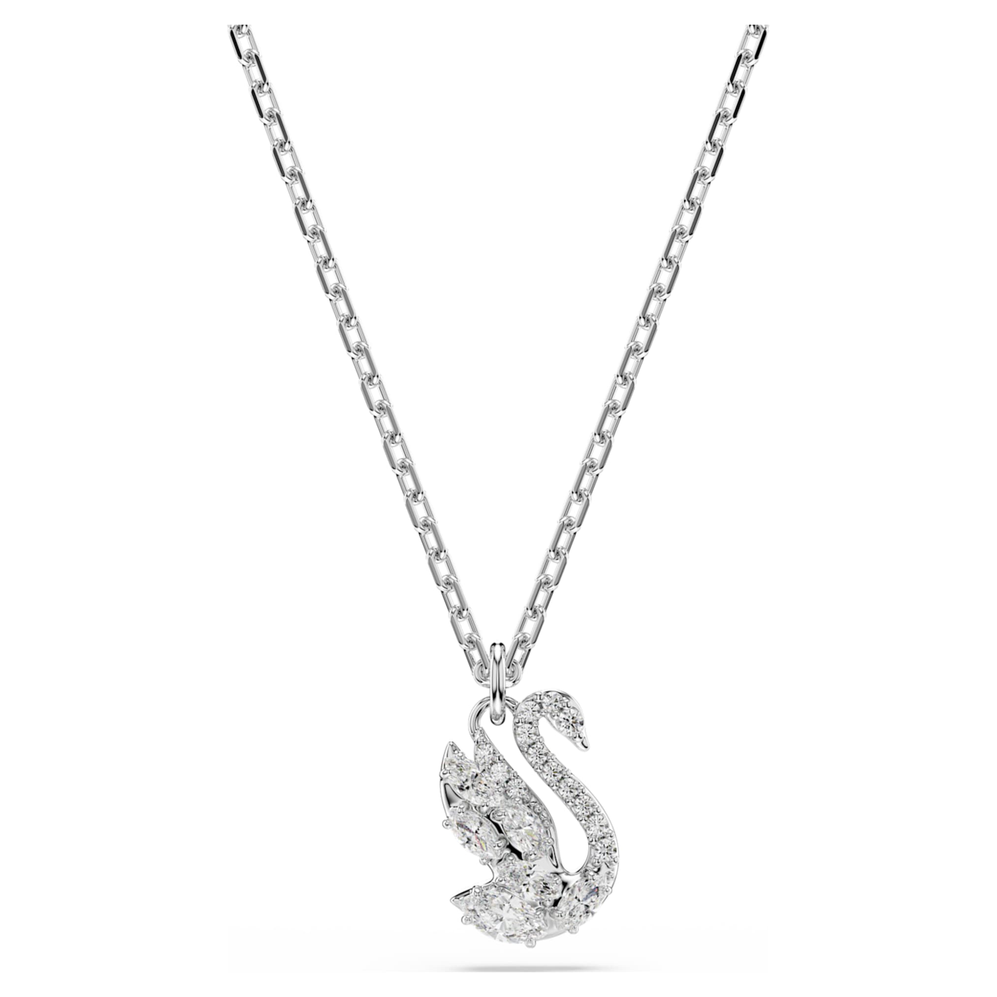 Swarovski Swan pendant Mixed cuts, Swan, White, Rhodium plated