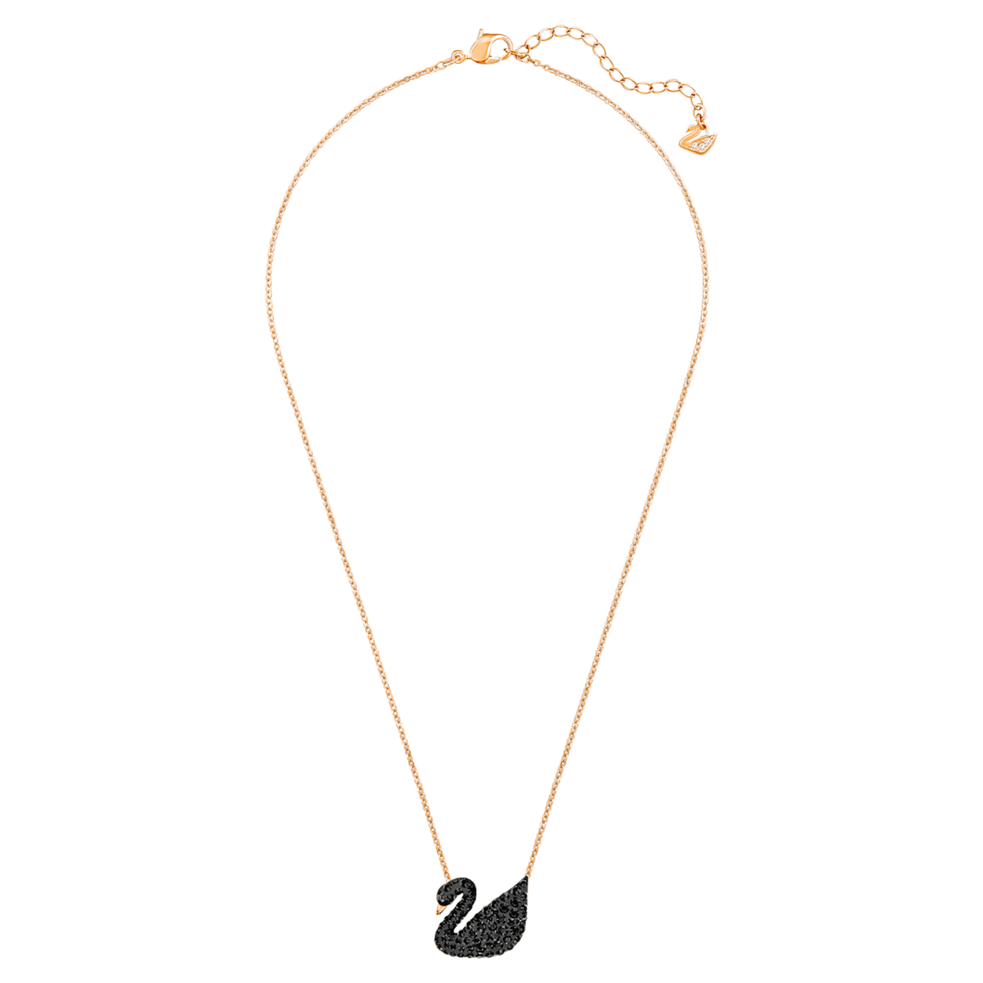 Swarovski Swan pendant Swan, Black, 18K rose gold finish