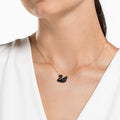 Swarovski Swan pendant Swan, Black, 18K rose gold finish