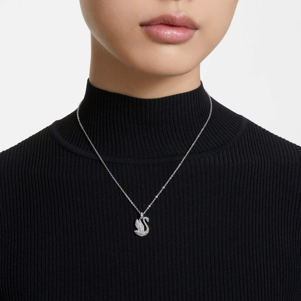 Swarovski Swan pendant Swan, Medium, White, Rhodium plated