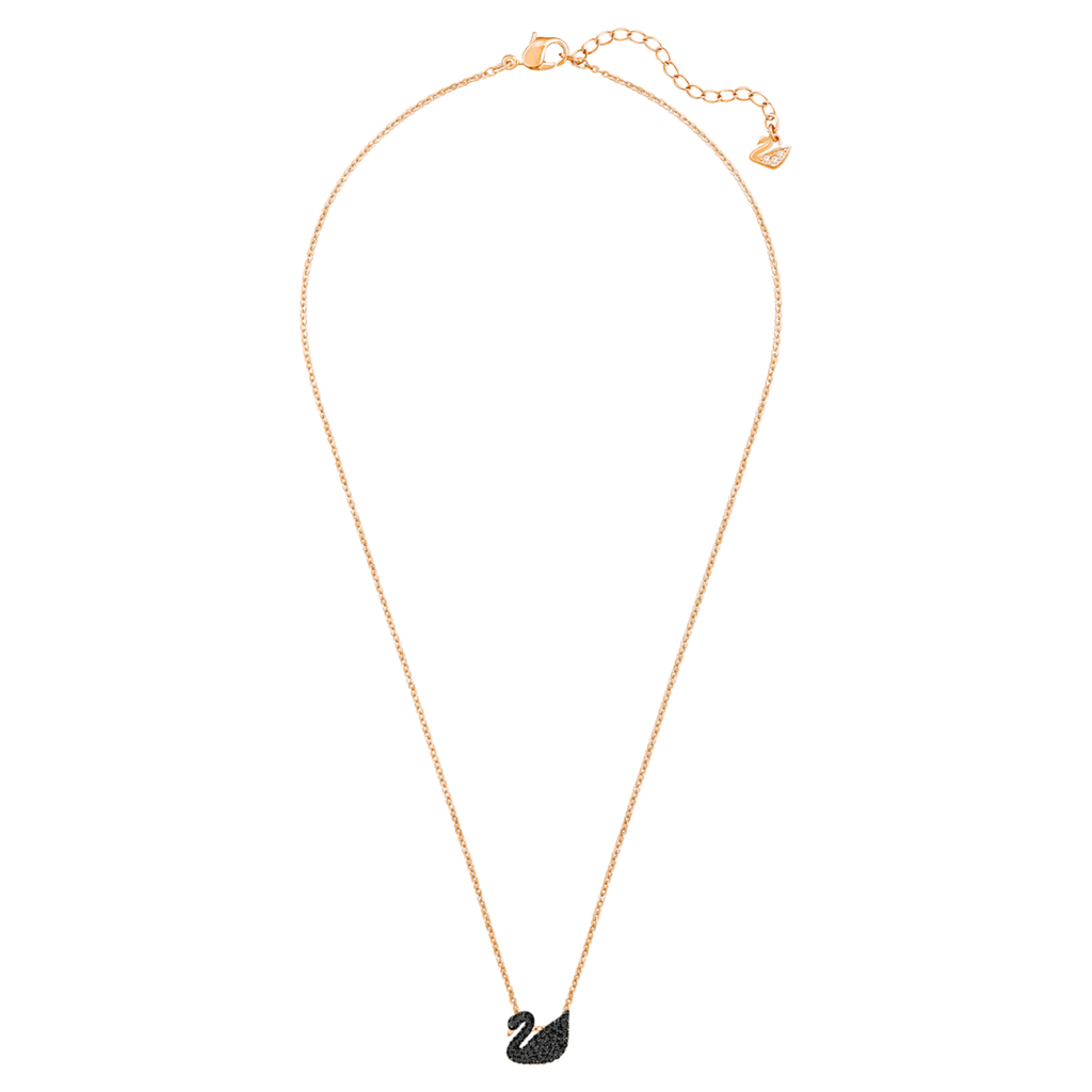 Swarovski Swan pendant Swan, Small, Black, 18K rose gold finish