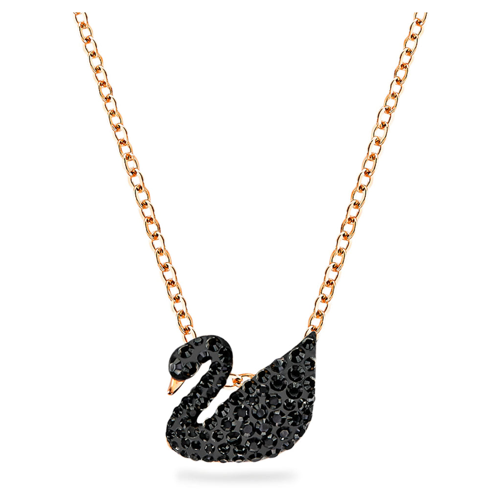 Swarovski Swan pendant Swan, Small, Black, 18K rose gold finish