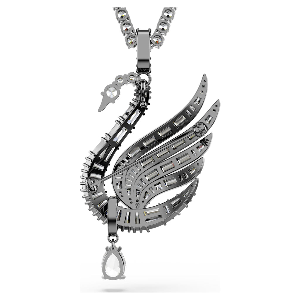 Swarovski Swan pendant and brooch Swan, White, Ruthenium plated