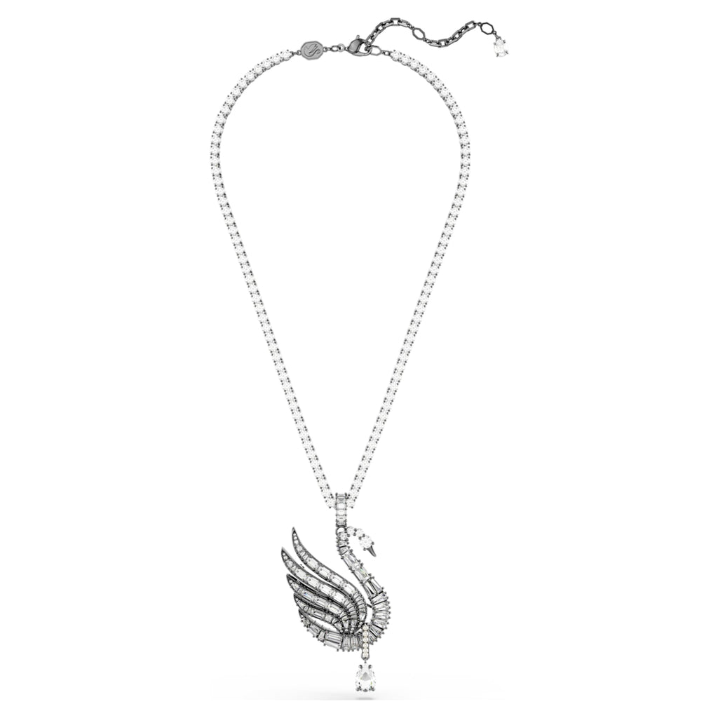 Swarovski Swan pendant and brooch Swan, White, Ruthenium plated