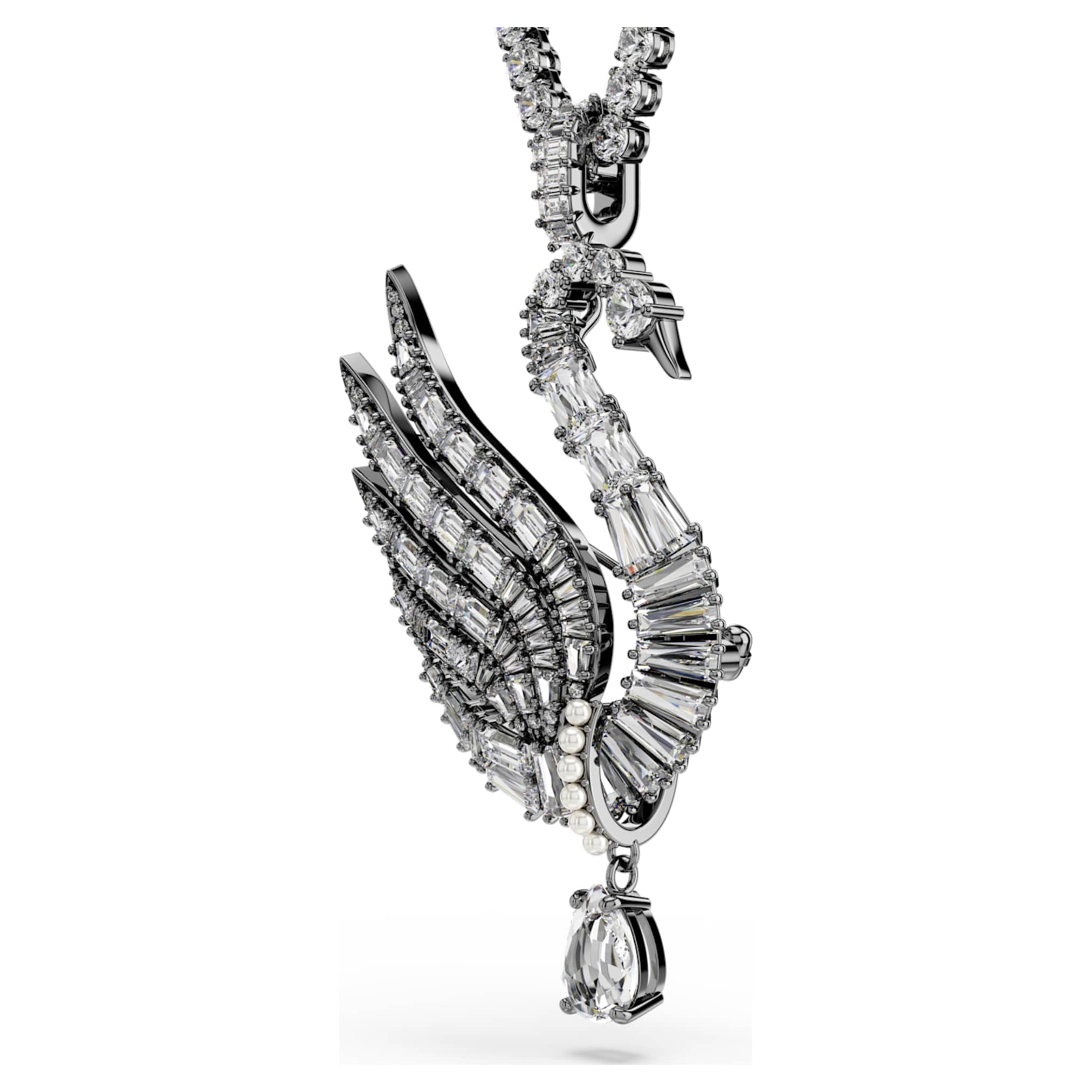Swarovski Swan pendant and brooch Swan, White, Ruthenium plated