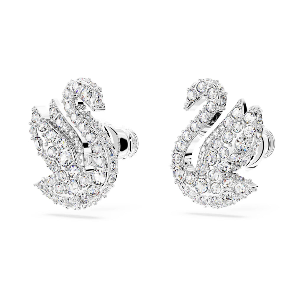 Swarovski Swan stud earrings Swan, White, Rhodium plated