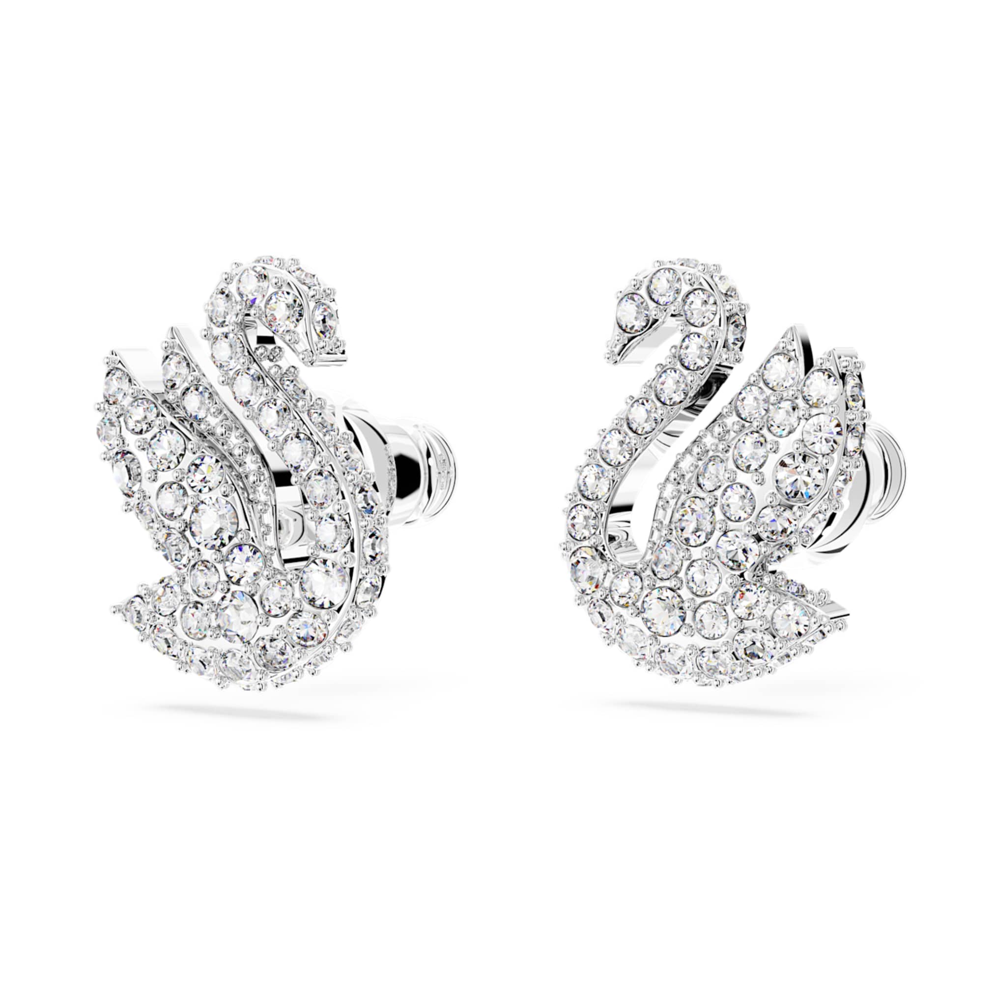 Swarovski Swan stud earrings Swan, White, Rhodium plated