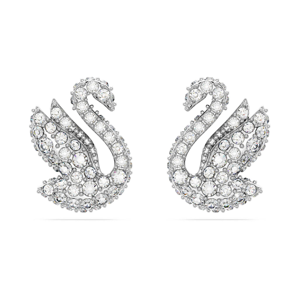 Swarovski Swan stud earrings Swan, White, Rhodium plated