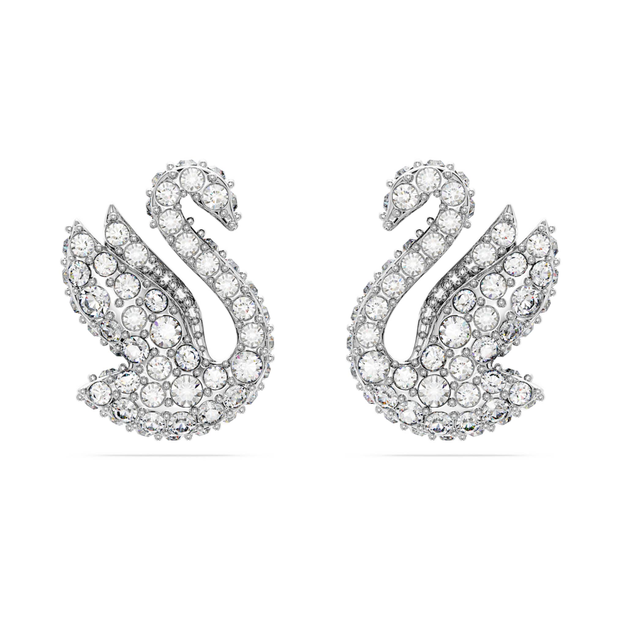 Swarovski Swan stud earrings Swan, White, Rhodium plated