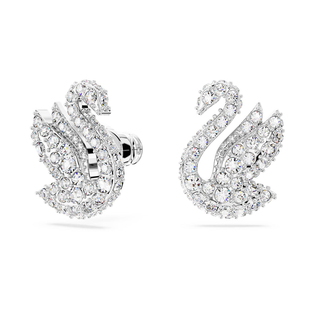 Swarovski Swan stud earrings Swan, White, Rhodium plated