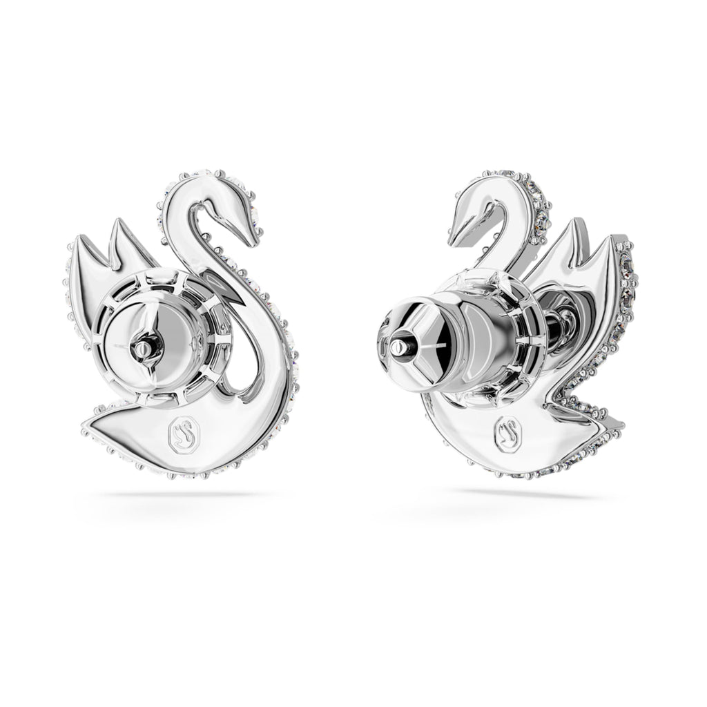 Swarovski Swan stud earrings Swan, White, Rhodium plated
