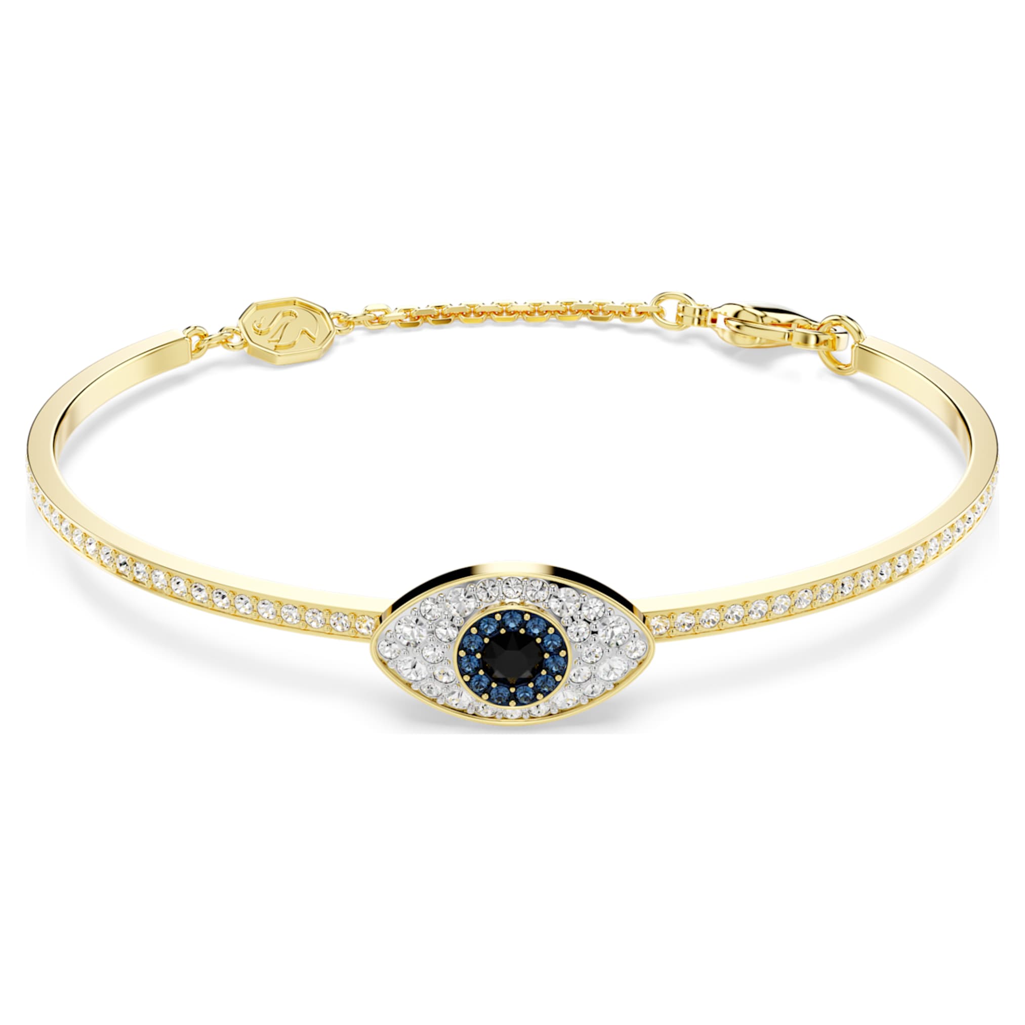 Swarovski Symbolica bangle Evil eye, Blue, 18K gold finish