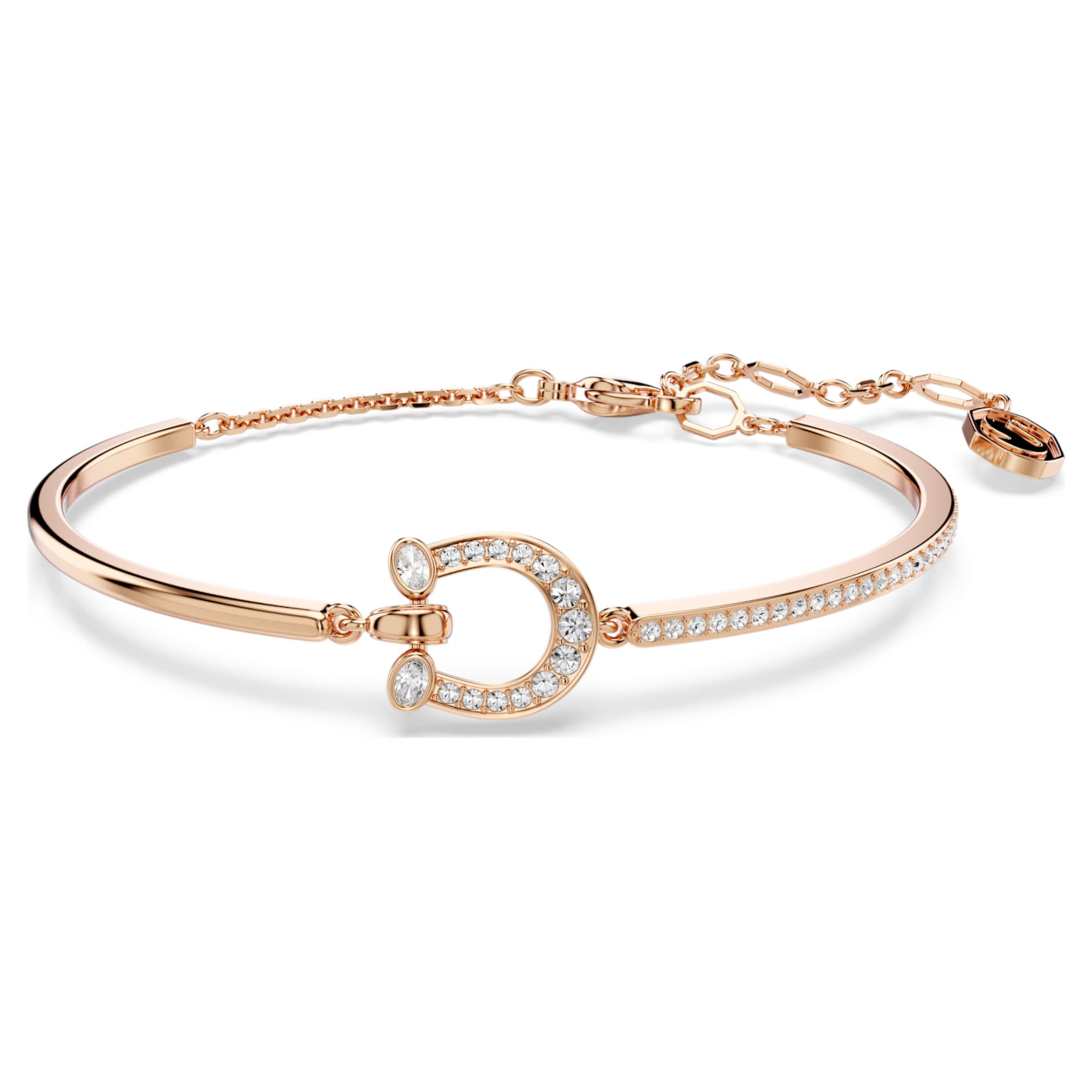 Swarovski Symbolica bangle Pavé, Horse shoe, White, 18K rose gold finish
