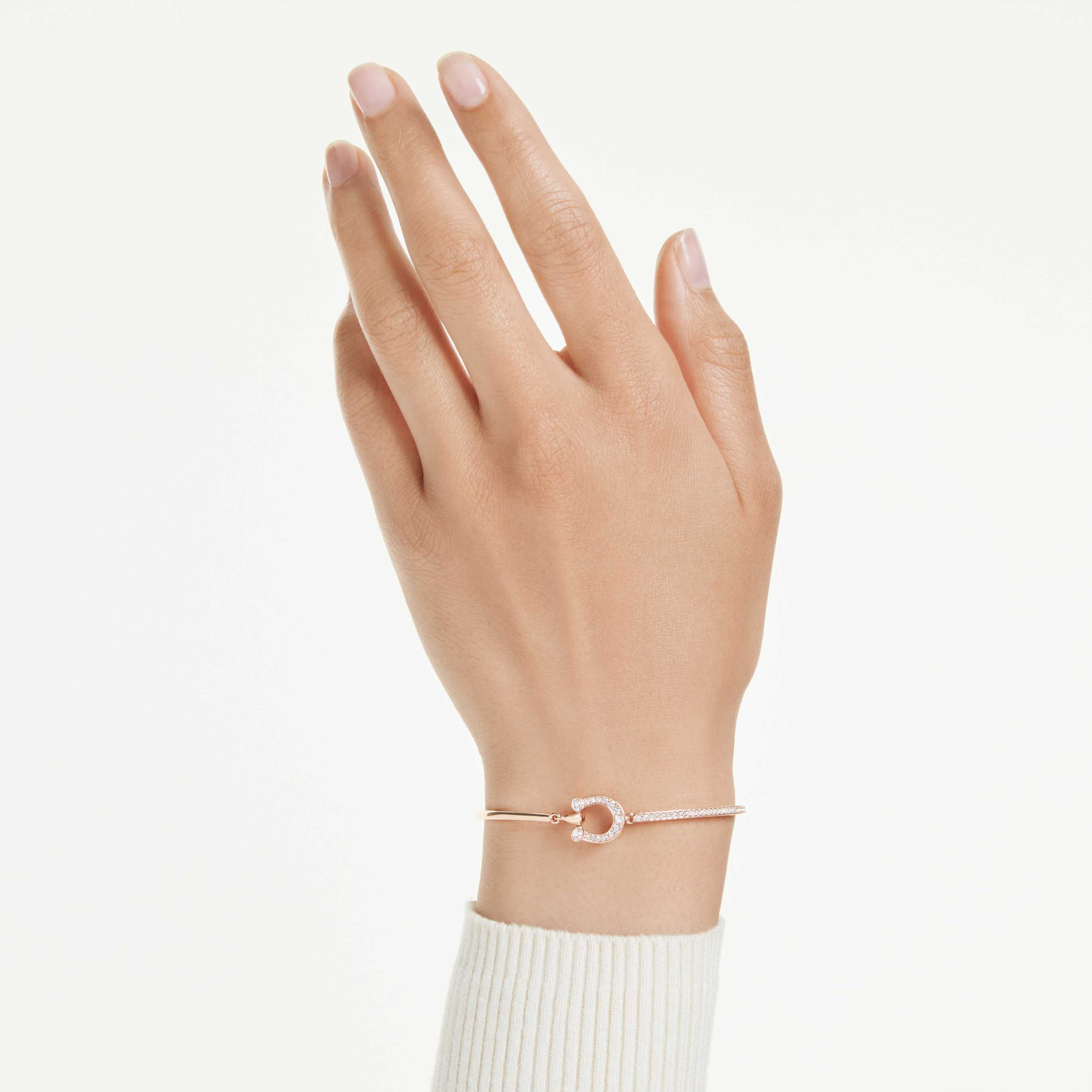 Swarovski Symbolica bangle Pavé, Horse shoe, White, 18K rose gold finish