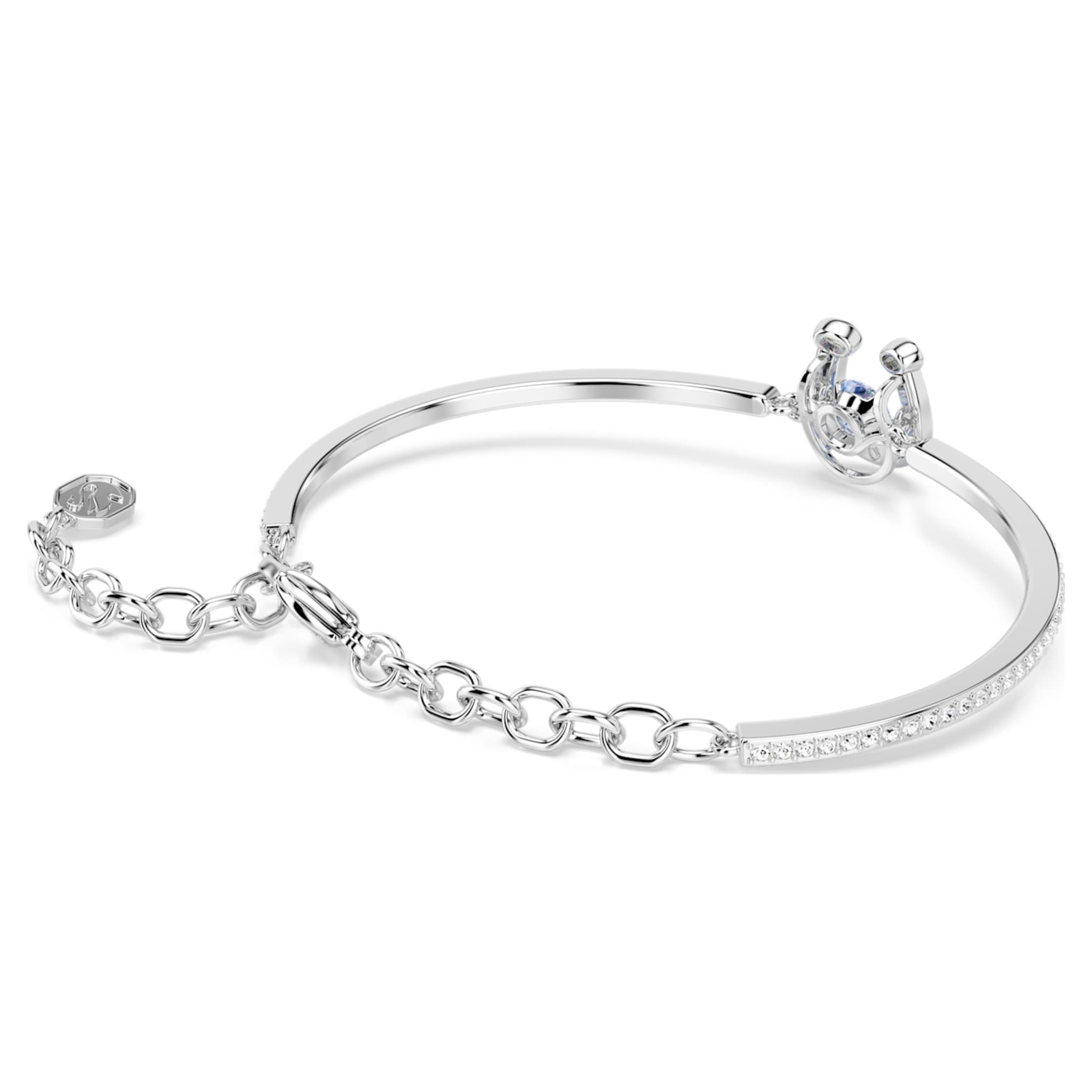 Swarovski Symbolica bangle Round cut, Pavé, Horse shoe, Blue, Rhodium plated