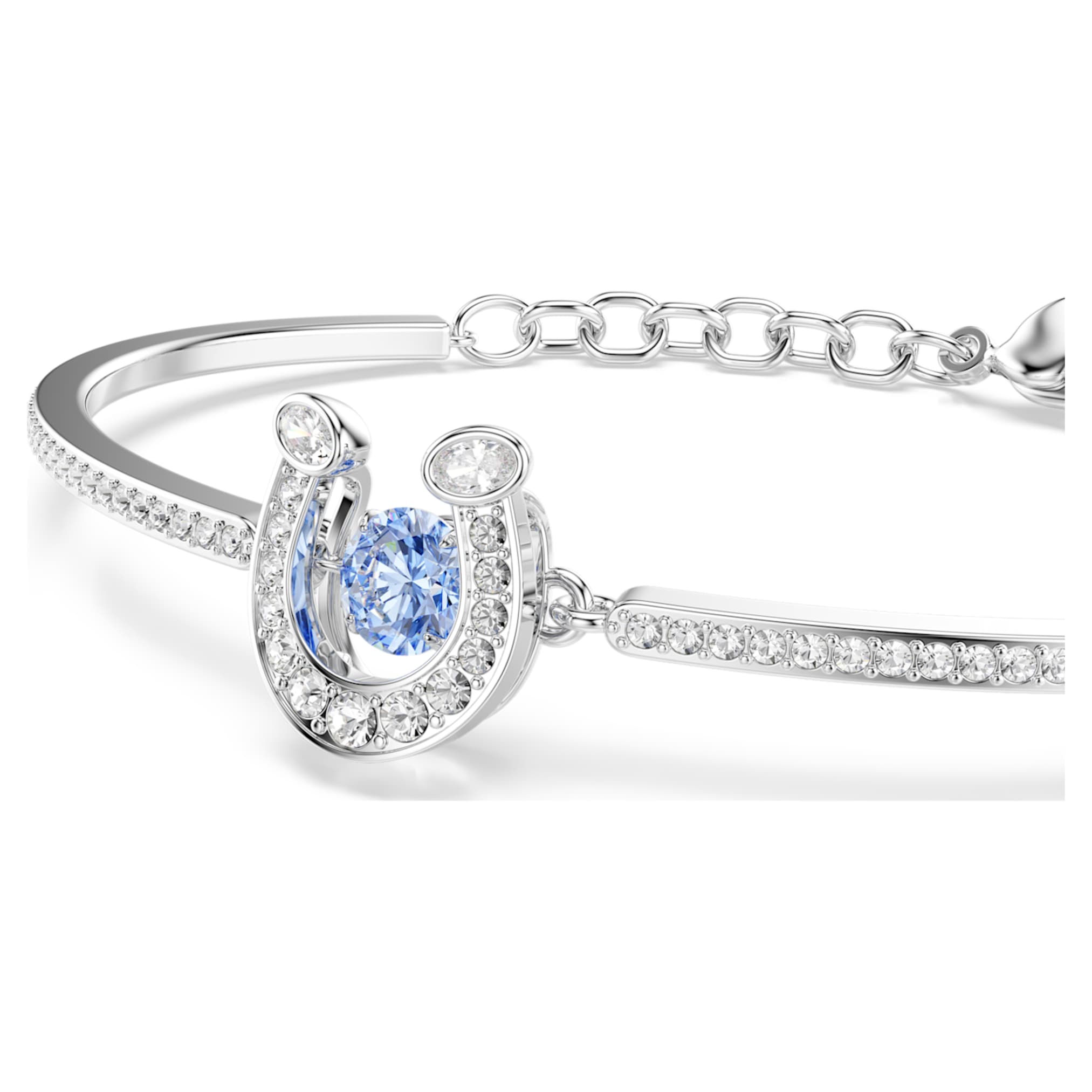 Swarovski Symbolica bangle Round cut, Pavé, Horse shoe, Blue, Rhodium plated