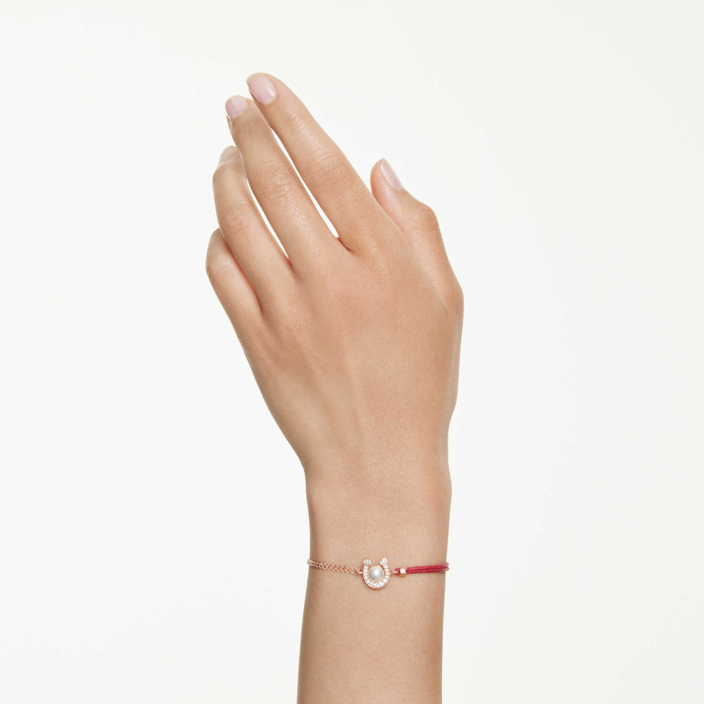 Swarovski Symbolica bracelet Crystal pearl, Pavé, Horse shoe, White, 18K rose gold finish