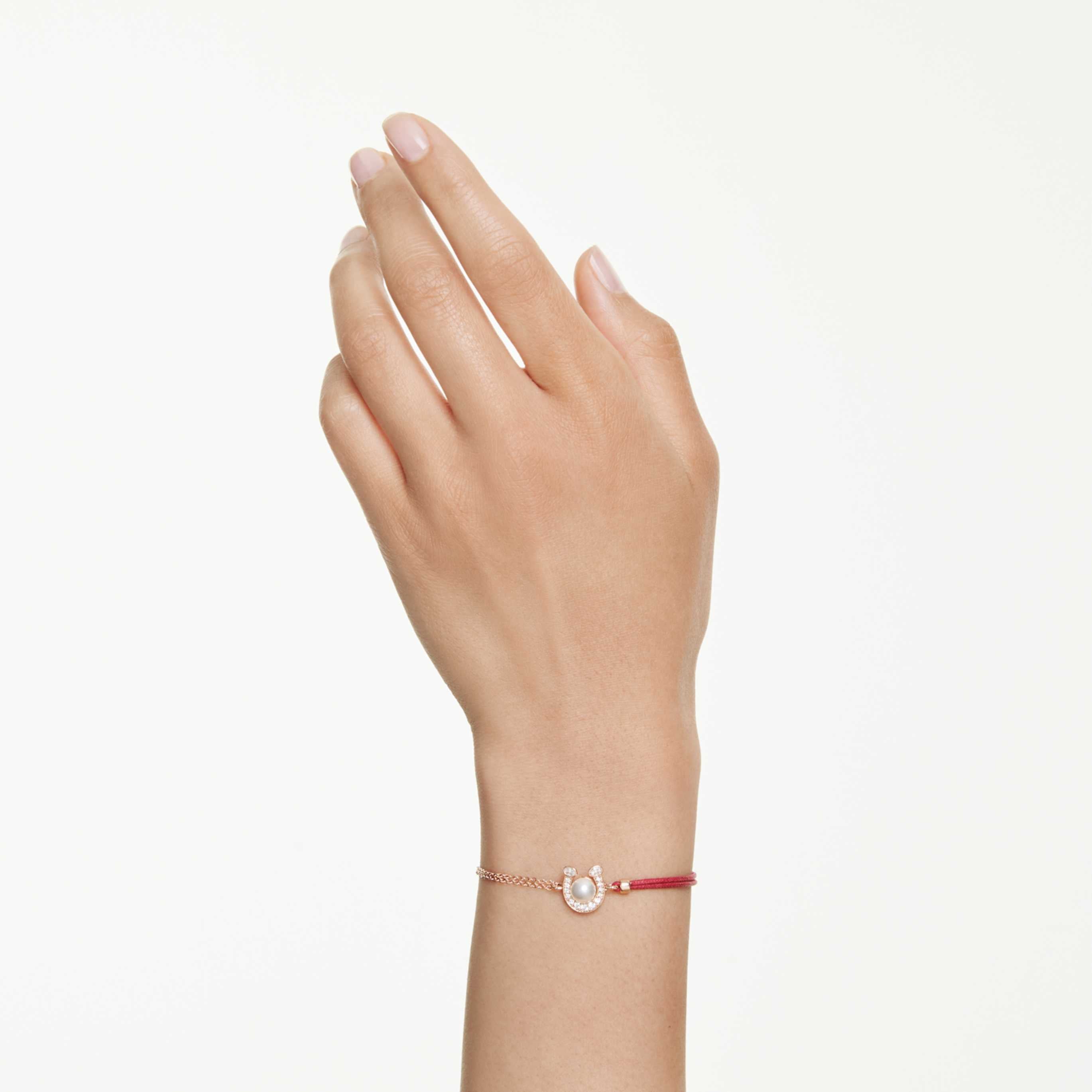 Swarovski Symbolica bracelet Crystal pearl, Pavé, Horse shoe, White, 18K rose gold finish