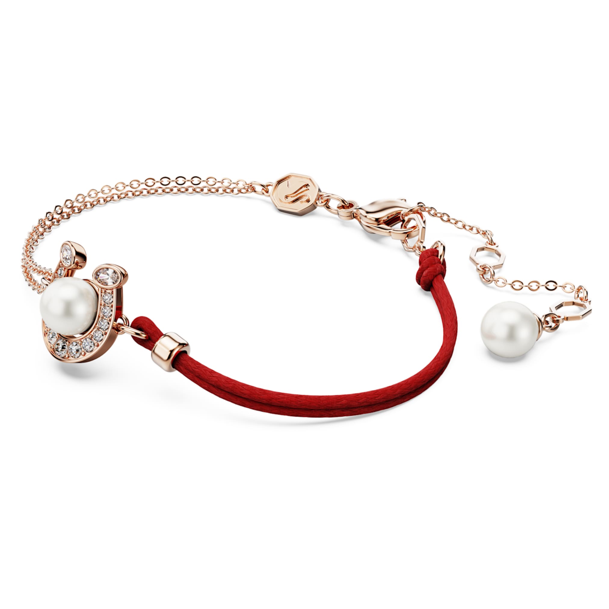 Swarovski Symbolica bracelet Crystal pearl, Pavé, Horse shoe, White, 18K rose gold finish