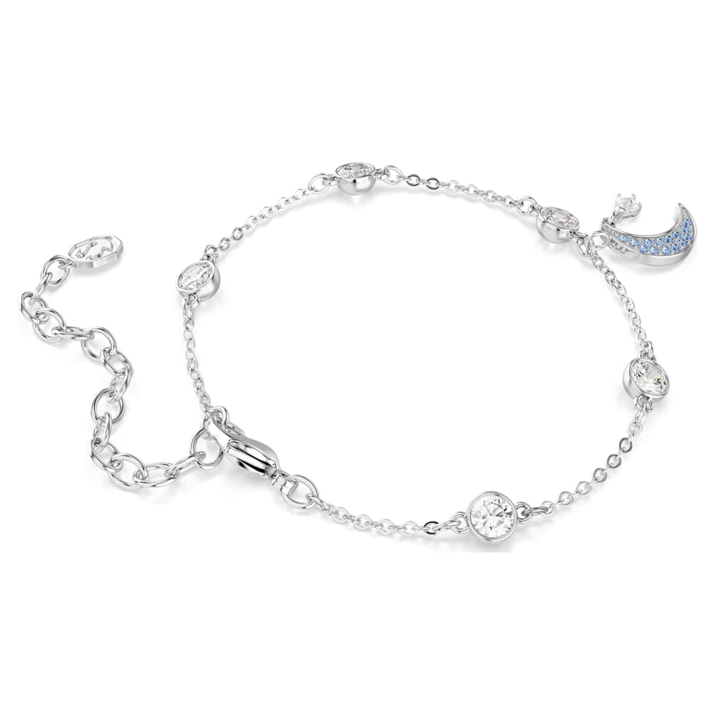Swarovski Symbolica bracelet Round cut, Moon, Blue, Rhodium plated