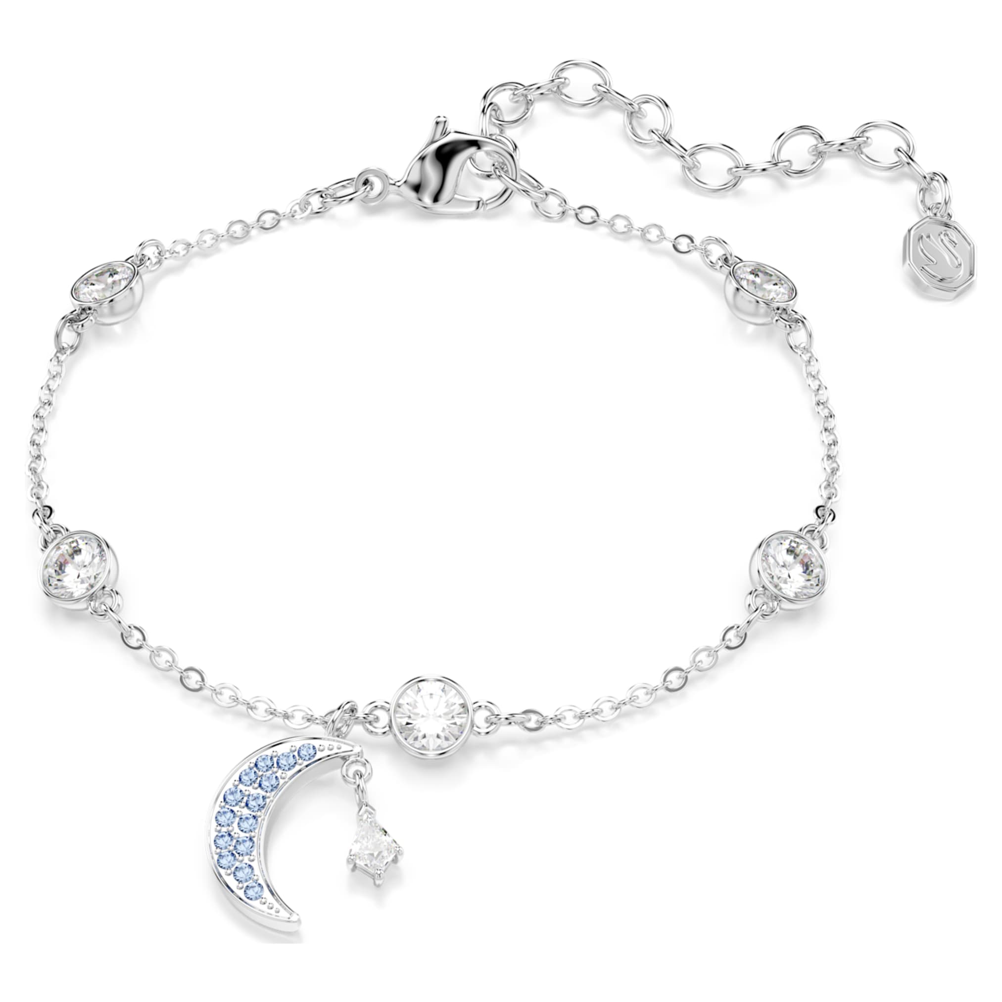 Swarovski Symbolica bracelet Round cut, Moon, Blue, Rhodium plated