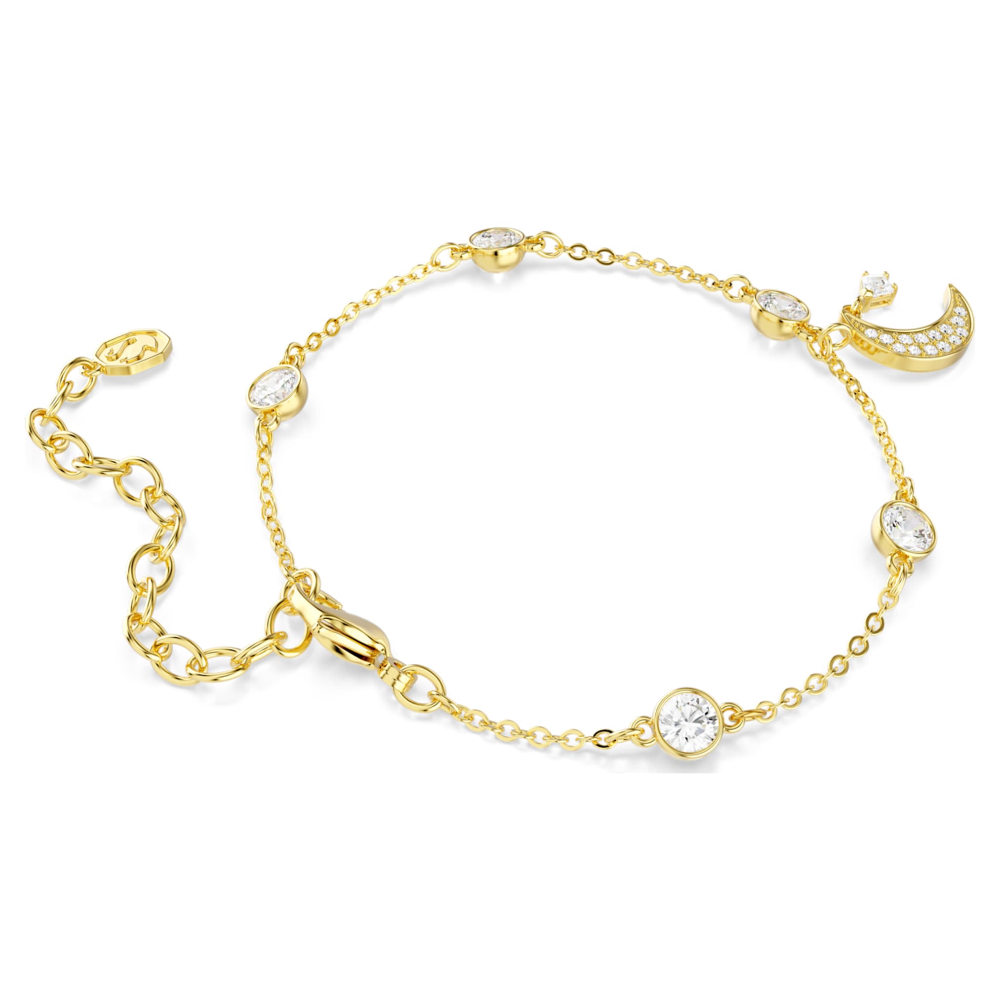 Swarovski Symbolica bracelet Round cut, Moon, White, 18K gold finish