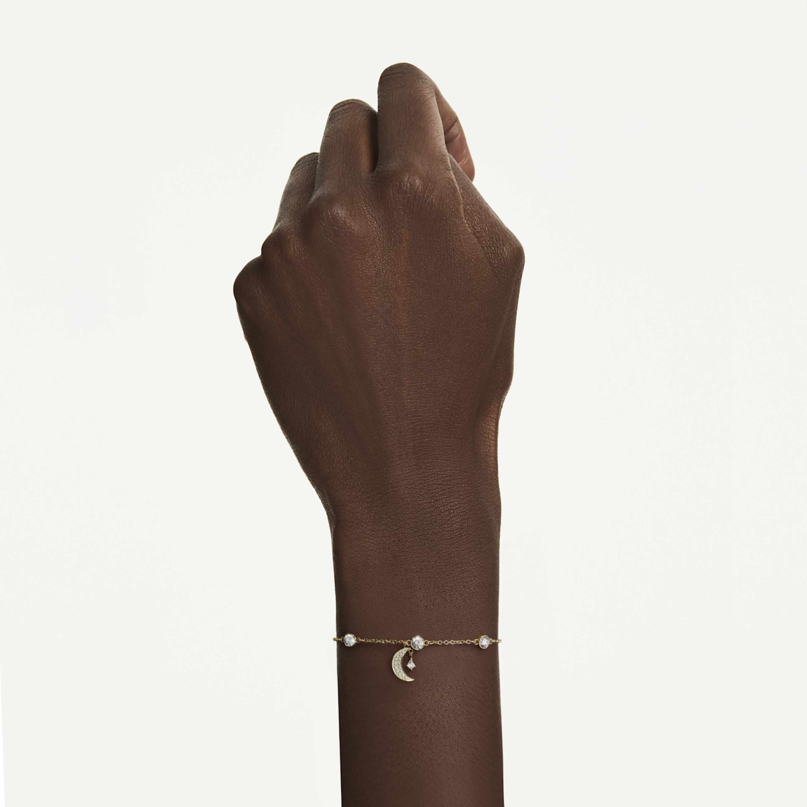 Swarovski Symbolica bracelet Round cut, Moon, White, 18K gold finish
