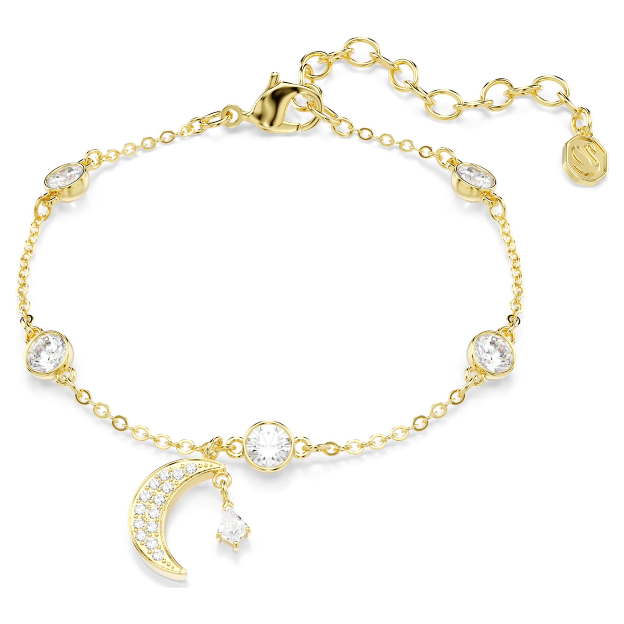 Swarovski Symbolica bracelet Round cut, Moon, White, 18K gold finish