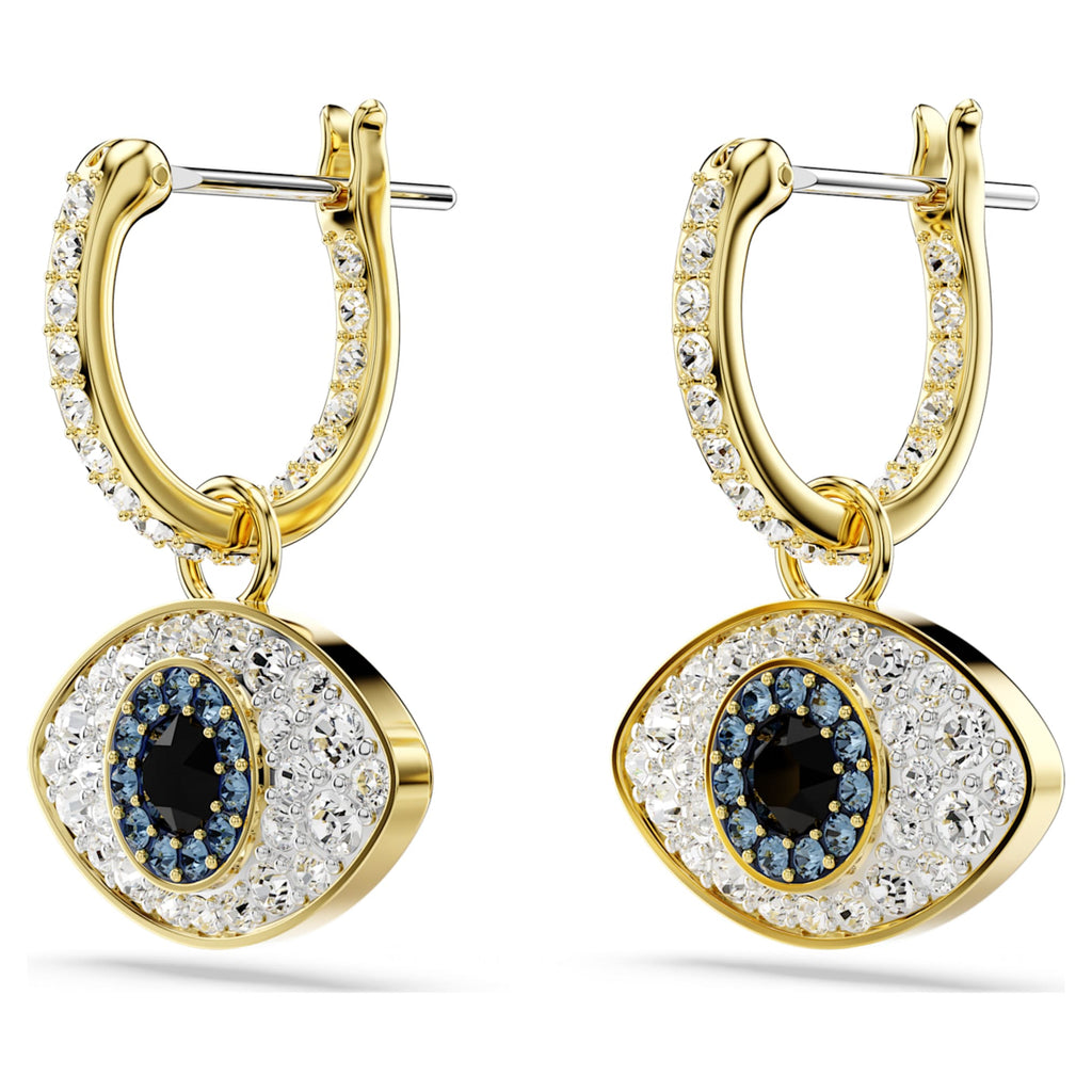 Swarovski Symbolica drop earrings Evil eye, Blue, 18K gold finish