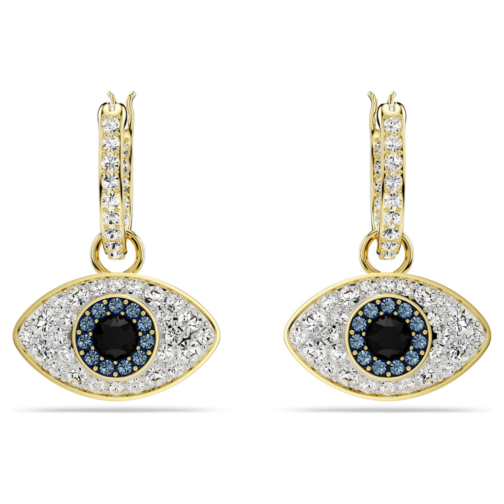 Swarovski Symbolica drop earrings Evil eye, Blue, 18K gold finish
