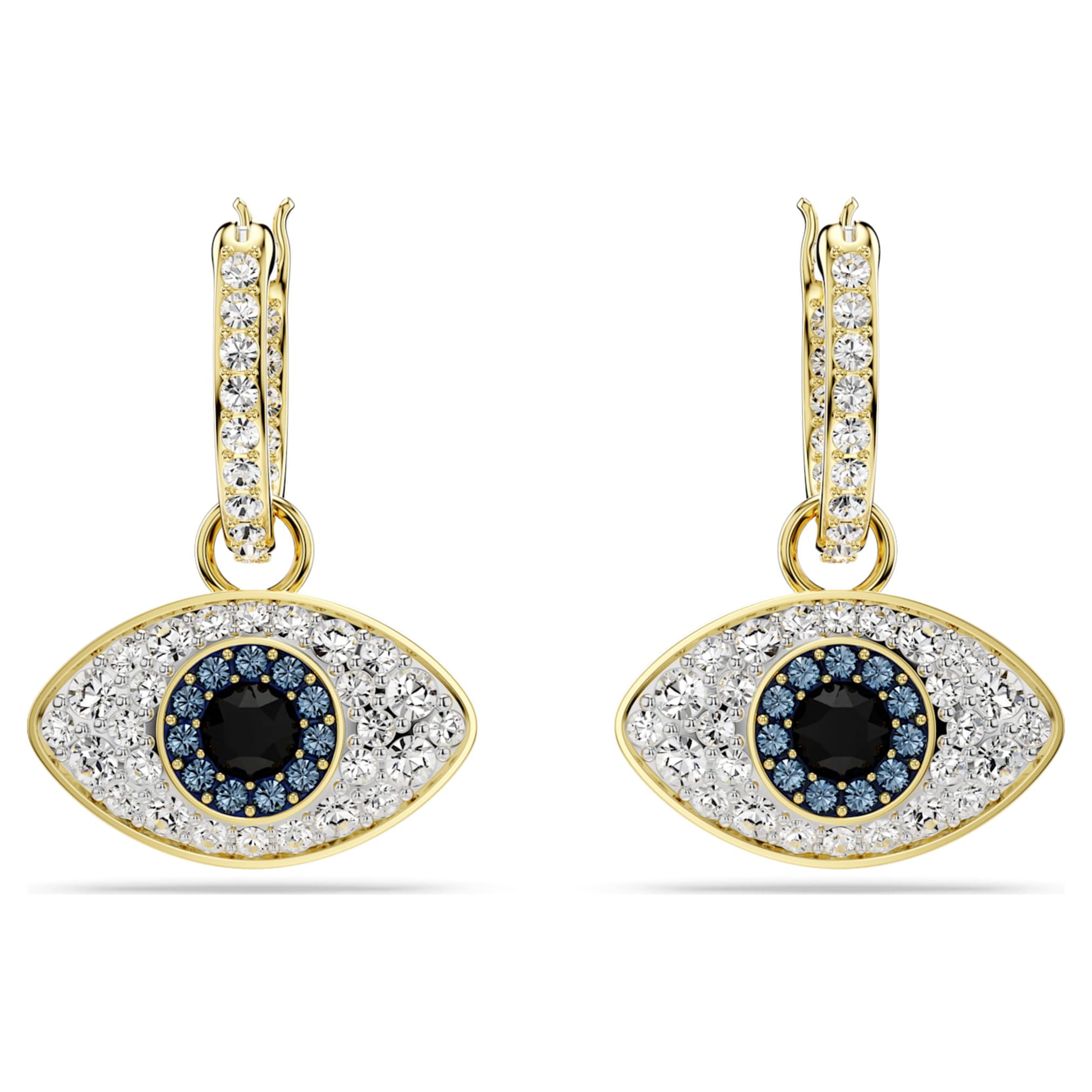 Swarovski Symbolica drop earrings Evil eye, Blue, 18K gold finish
