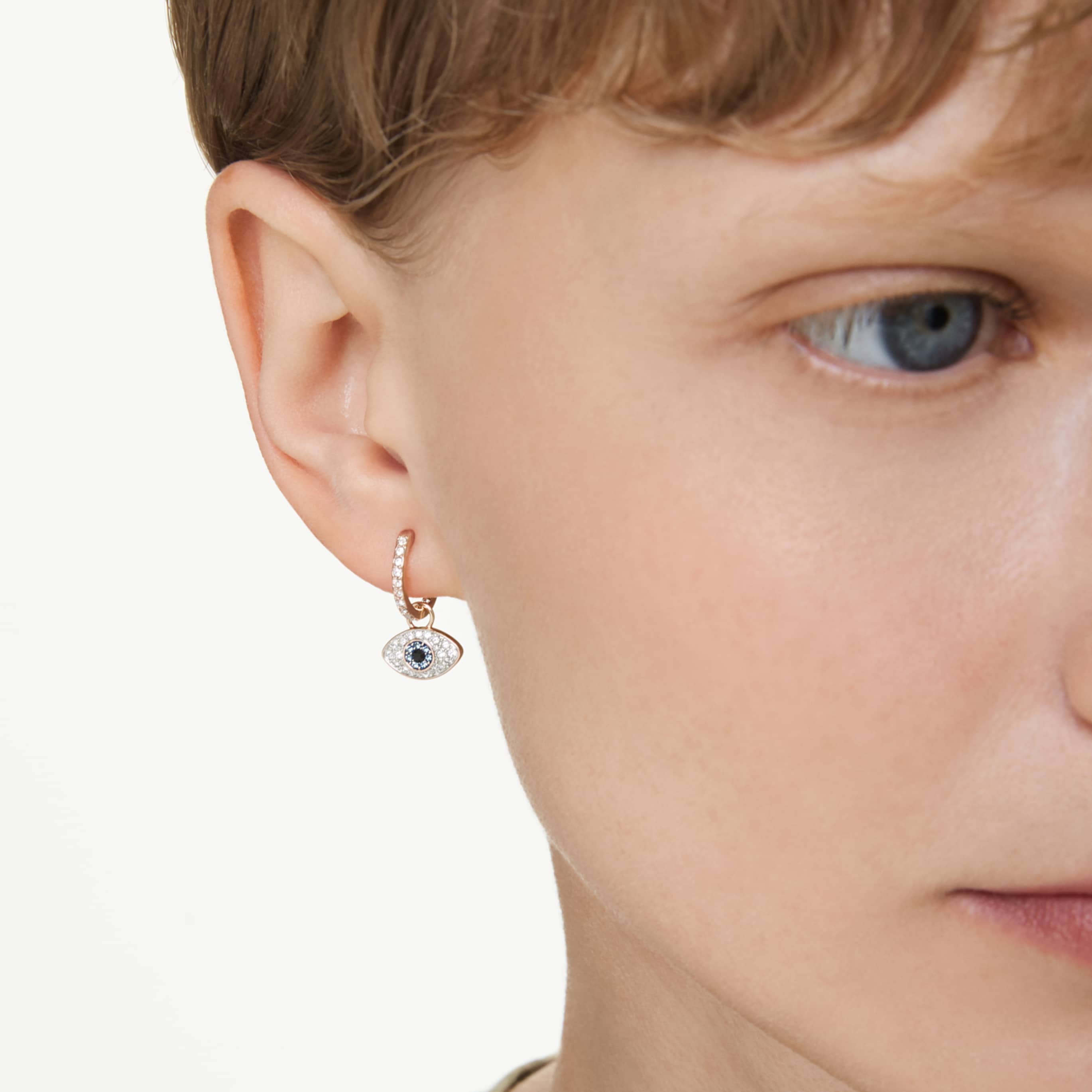 Swarovski Symbolica drop earrings Evil eye, Blue, 18K gold finish
