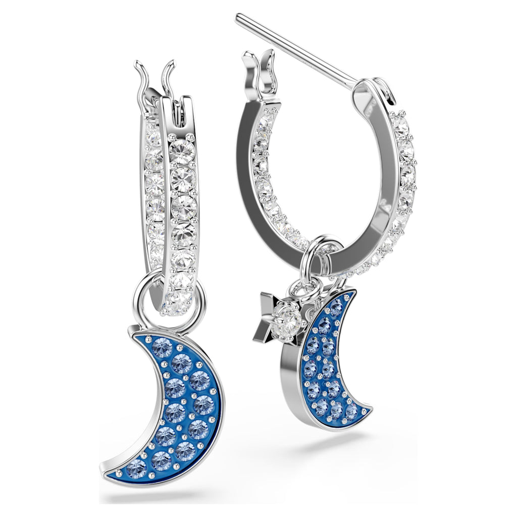 Swarovski Symbolica drop earrings Round cut, Moon, Blue, Rhodium plated