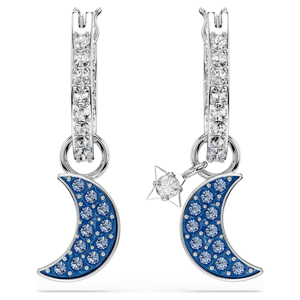 Swarovski Symbolica drop earrings Round cut, Moon, Blue, Rhodium plated