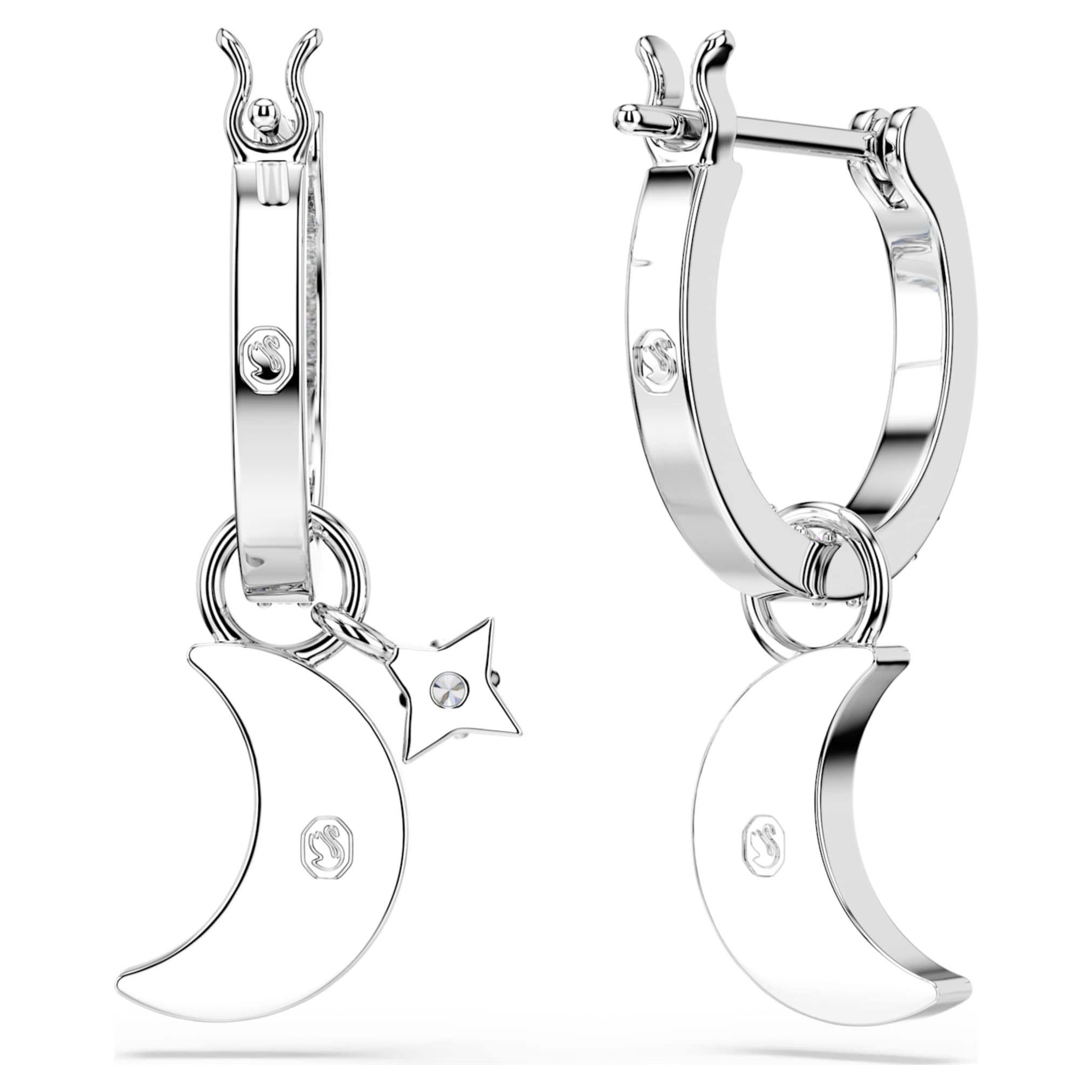 Swarovski Symbolica drop earrings Round cut, Moon, Blue, Rhodium plated