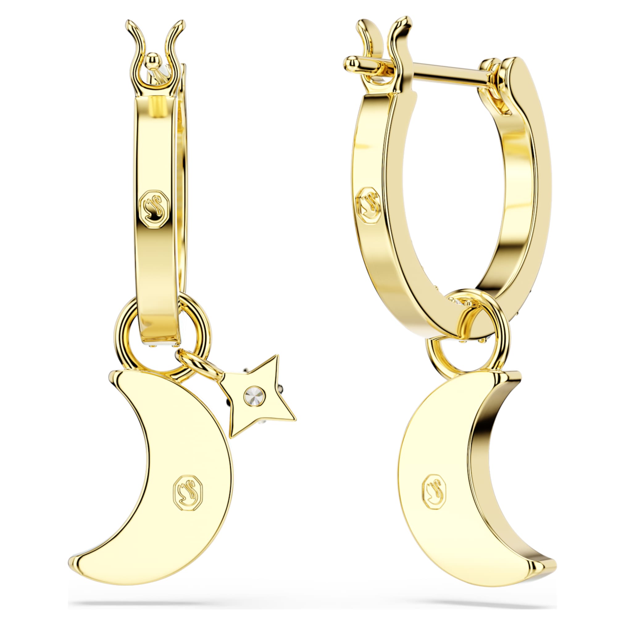 Swarovski Symbolica drop earrings Round cut, Moon, White, 18K gold finish