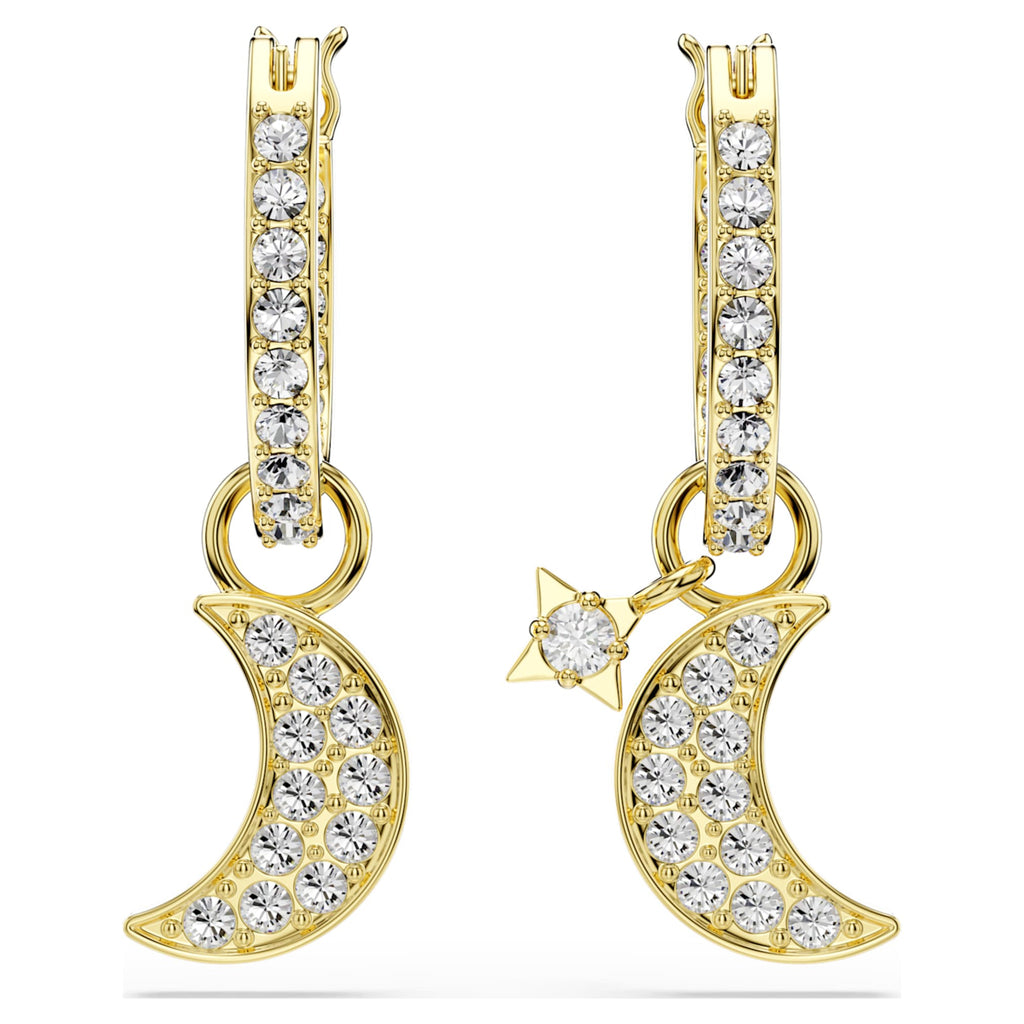 Swarovski Symbolica drop earrings Round cut, Moon, White, 18K gold finish