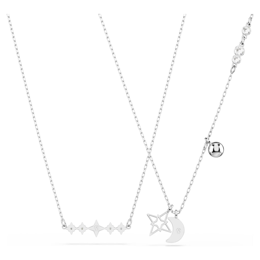 Swarovski Symbolica necklace Round cut, Moon, Blue, Rhodium plated