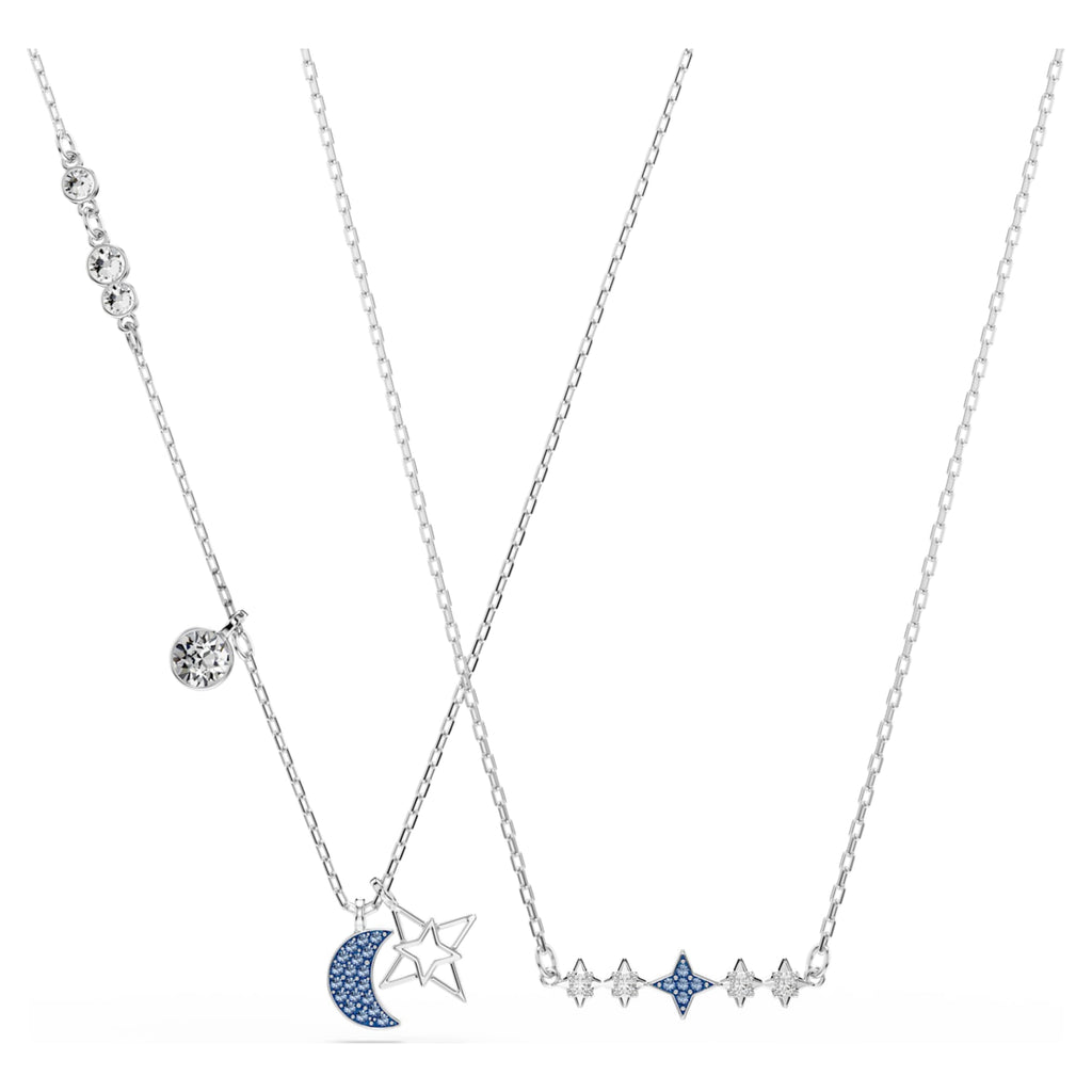 Swarovski Symbolica necklace Round cut, Moon, Blue, Rhodium plated