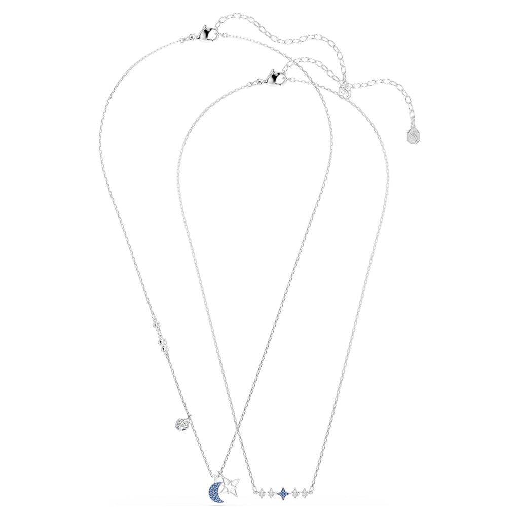 Swarovski Symbolica necklace Round cut, Moon, Blue, Rhodium plated