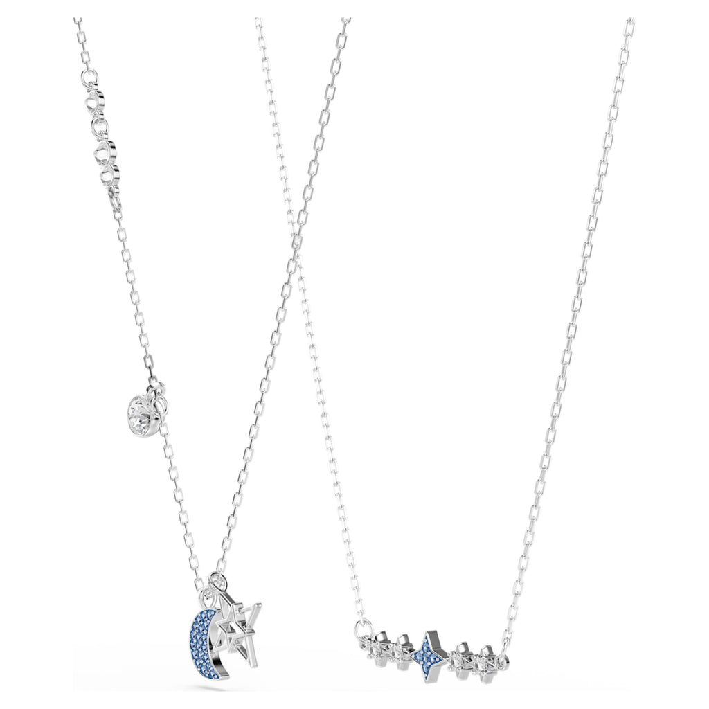 Swarovski Symbolica necklace Round cut, Moon, Blue, Rhodium plated