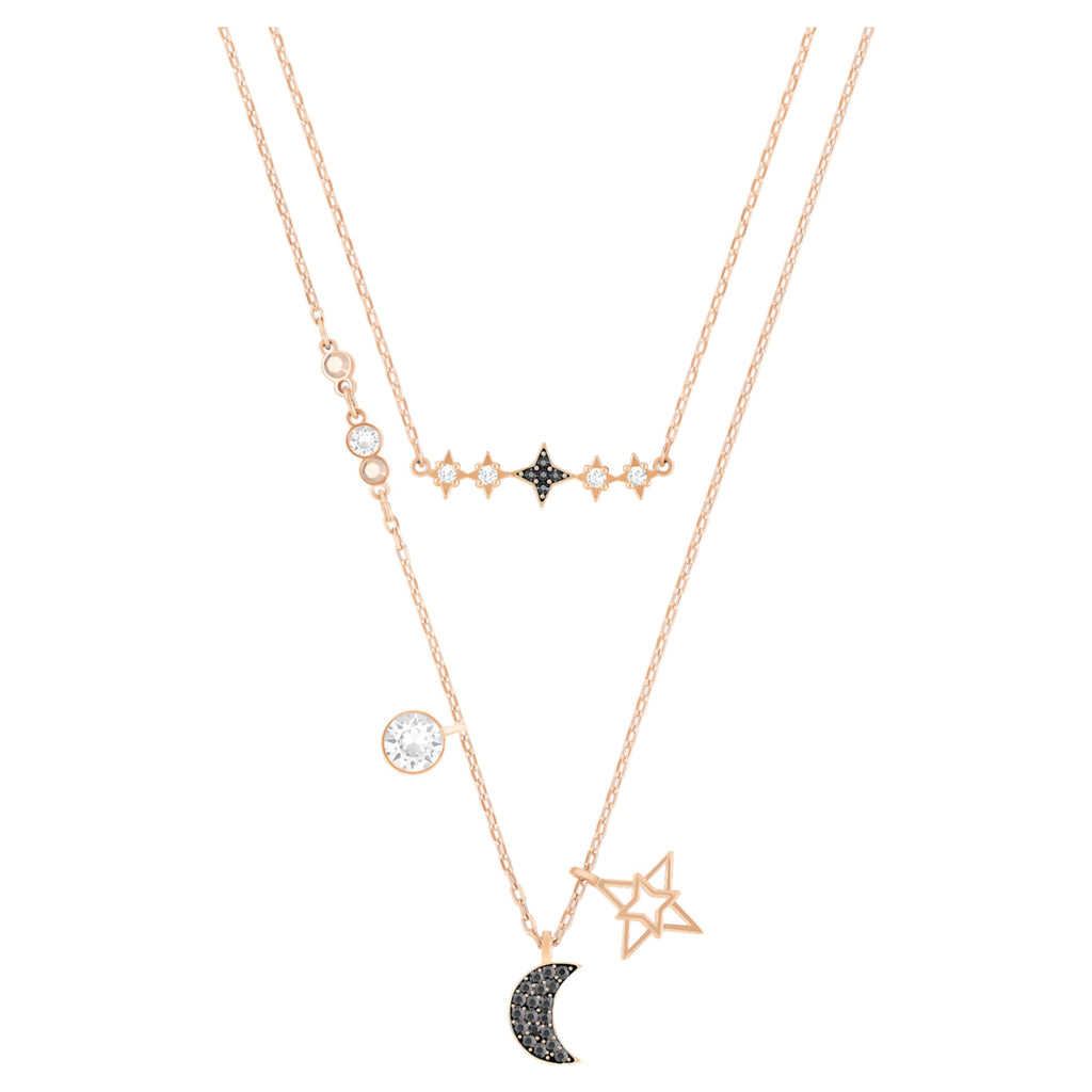 Swarovski Symbolica necklace Round cut, Moon, Blue, Rhodium plated