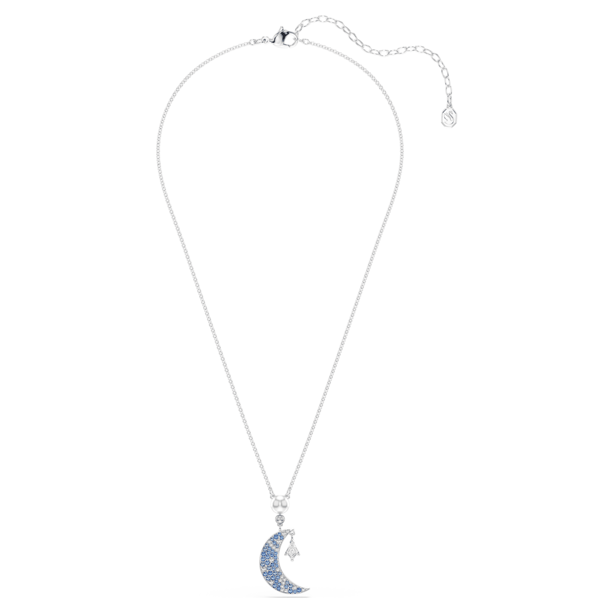 Swarovski Symbolica pendant Round cut, Moon, Blue, Rhodium plated