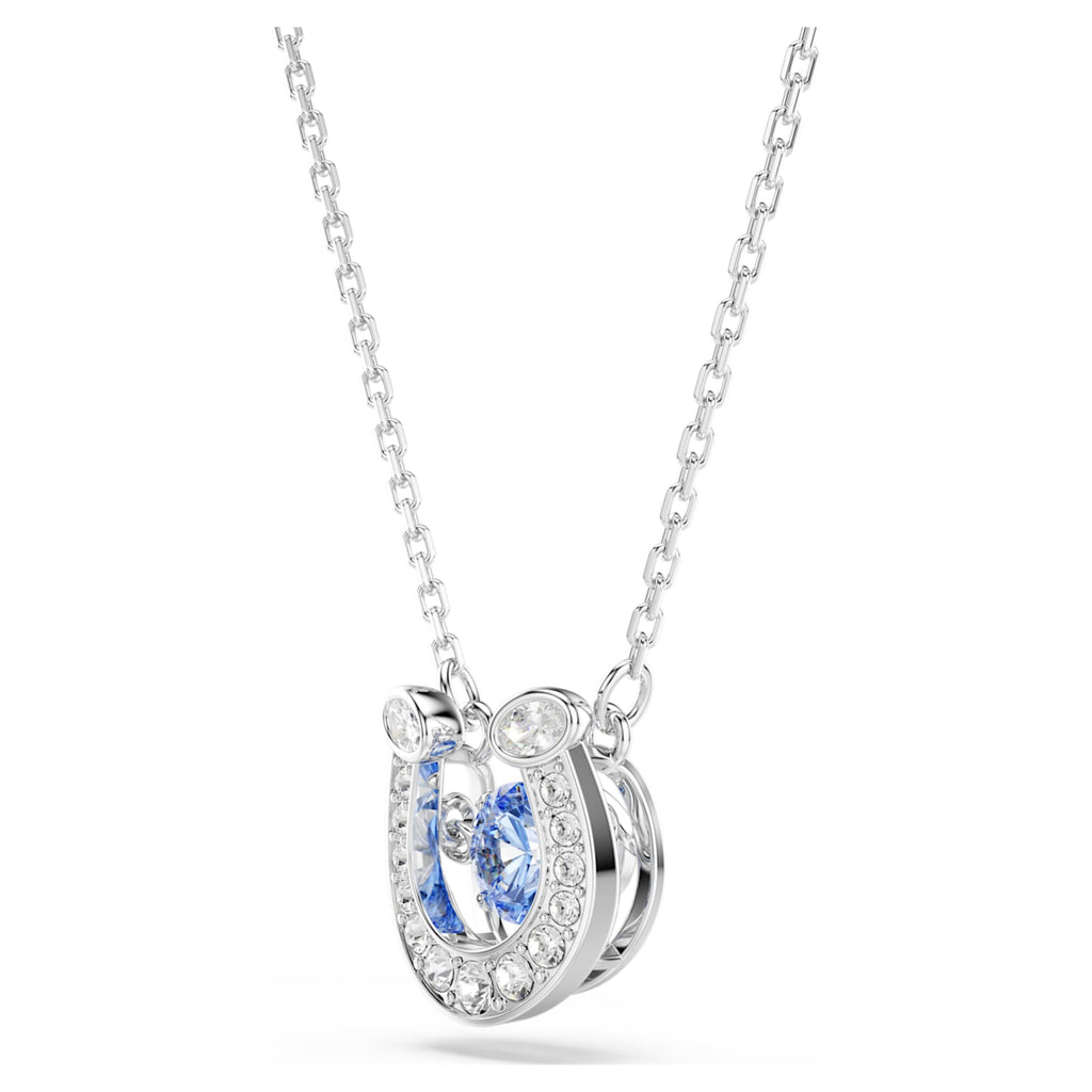 Swarovski Symbolica pendant Round cut, Pavé, Horse shoe, Blue, Rhodium plated
