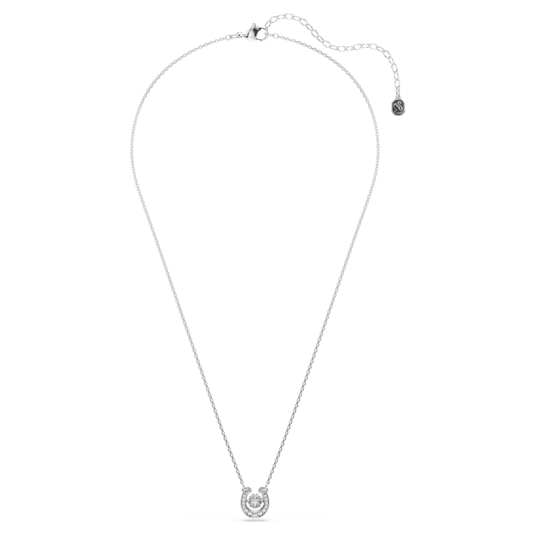 Swarovski Symbolica pendant Round cut, Pavé, Horse shoe, Blue, Rhodium plated