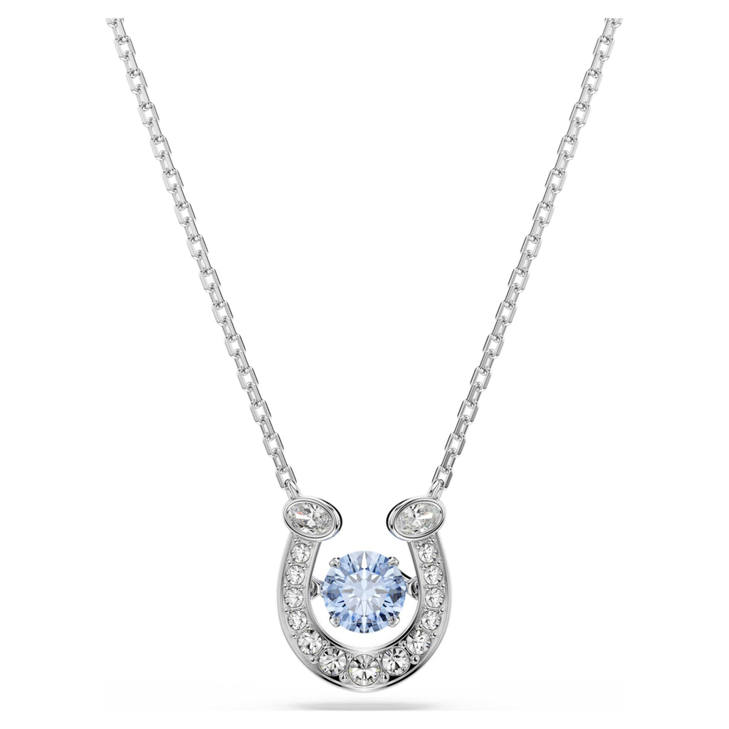 Swarovski Symbolica pendant Round cut, Pavé, Horse shoe, Blue, Rhodium plated