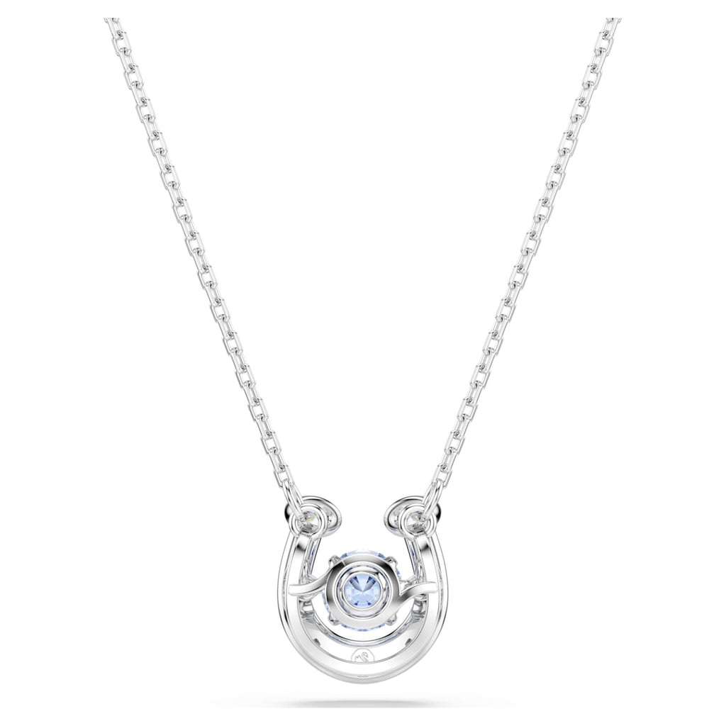 Swarovski Symbolica pendant Round cut, Pavé, Horse shoe, Blue, Rhodium plated
